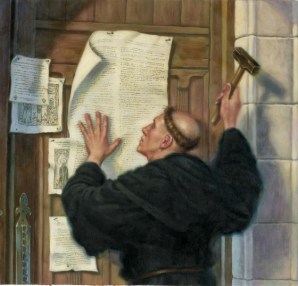 Martin Luther bătând în cuie cele 95 de teze (kevinnunez.org)